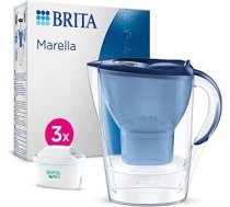 BRITA Marella ūdens filtra krūze, zila (2,4 l) ar 3x Maxtra Pro universālo kārtridžu – filtrs kaļķakmens, hlora, svina, vara un garšu traucējošu vielu samazināšanai ūdenī