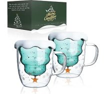 Cute Cups Ziemassvētku krūze (2023. gada versija) Kafijas tējas glāzes Dzeršanas glāzes Kafijas glāze Divsienu izolēts stikls Espresso tase Latte Macchiato glāzes Termiskais stikls - (2 komplektā) ANEB0C9ZWBD64T