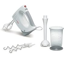Bosch MFQ3540 rokas maisītājs, 2 putotāji, 2 nerūsējošā tērauda mīklas āķi, mazgājami trauku mazgājamajā mašīnā, 5 līmeņu biezeņa nūju maisīšanas krūze, 450 W balts
