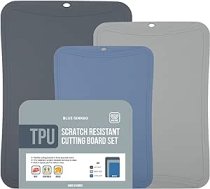 ZILI GINKGO TPU griešanas dēļi (3 komplektā) Pret skrāpējumiem izturīgi, elastīgi griešanas dēļi virtuvei, plāns griešanas dēlis, virtuves griešanas paklājiņš bez BPA, griešanas paklājiņi (tumši pelēki, gaiši pelēki, zili)