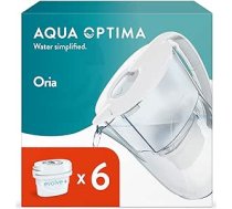 Aqua Optima Oria ūdens filtra krūze un 6 x 30 dienu Evolve+ ūdens filtra kasetne, 2,8 litru ietilpība, lai samazinātu mikroplastmasas, hlora, kaļķakmens un netīrumus, balts