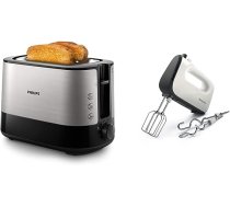 Philips HD2637/90 tosteris, plastmasa, melns/nerūsējošais tērauds un HR3741/00 rokas mikseris (450 vati, 5 ātrumi plus turbo) balts/melns