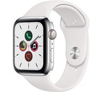 Apple Watch Series 5 (GPS + Cellular, 44 mm) — Edelstahlgehäuse Silber Weiß Sportarmband (Generalüberholt) ANEB086Z2D4NTT