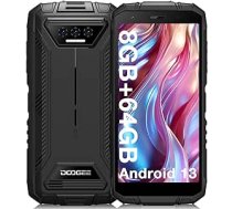 DOOGEE S41T [2023] Izturīgs viedtālrunis, 8 GB + 64 GB neiznīcināms tālrunis, TF 1 TB, 6300 mAh Android 13 tālrunis, 13 MP trīskāršā kamera, 5,5 collu HD+, NFC/GPS/IP68/IP69K melns