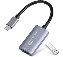 Video ierakstīšanas karte, USB 3.0 HDMI–USB C audio tveršanas karte, 4K 1080P60 tveršana ar C tipa adaptera ierīcēm spēļu tiešraides straumēšanas video ierakstītājam, saderīga ar Windows Mac OS sistēmu utt.