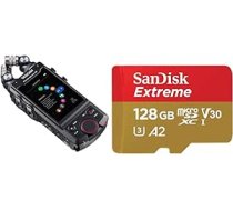 Tascam Portacapture X8 — pārnēsājams 6+2 Spur augstas izšķirtspējas 32 bitu/192 kHz ierakstītājs, Black & SanDisk Extreme MicroSDXC UHS-I atmiņas karte 128 GB + adapteris (A2, C10, V30, U3, 190 MB/s pārraide )