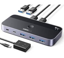 UGREEN USB Switch 2 PC ar 1 x USB C portu un 3 x USB A portiem, 2 in 4 Out USB 3.0 Switcher alumīnija korpuss ar galddatora kontrolieri, 2 USB A līdz A kabeļi tastatūrai, pelei, printerim, skenerim, USB