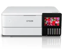 Epson EcoTank ET-8500 3-in-1 tintes daudzfunkcionālā ierīce (12 GB, kopēšana, skenēšana, drukāšana, A4, 5 krāsas, fotoattēlu drukāšana, abpusējā, WiFi, Ethernet, displejs, USB 2.0), tintes tvertne, balta