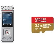 Philips VoiceTracer DVT4110 digitālais balss ierakstītājs lekcijām un intervijām, 8 GB un SanDisk Extreme microSDHC UHS-I atmiņas karte 32 GB + adapteris ANEB0BDCRWCG2T