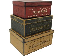 CVHOMEDECO. Primitīvas Vintage Vintage taisnstūrveida kastes fotogrāfijām, atmiņām, piemiņai, kartona kastes, lielas 12" x 9" x 5,5", 3 gab. komplekts.