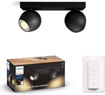 Philips Hue White Ambiance Buckram Spot 2 spuldzes, melnas, 2 x 250 lm, ar dimmera slēdzi, aptumšojamas, pilnībā balti toņi, kontrolējamas ar lietotnes palīdzību, saderīgas ar Amazon Alexa (Echo, Echo Dot), iepakojumā 1 gab.