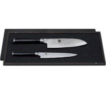 KAI Shun Classic japanisches Kochmesser 2er Set - Santoku 18 cm Klingenlänge + Allzweckmesser 15 cm Klingenlänge - Damastmesser 32 Lagen VG MAX Kern - 61 (±1) HRC - Pakkaholzgriff - Küchenmesser Set