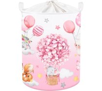 Clastyle 45L karstā gaisa balons rozā ziedu bērnu veļas grozs meitenēm miega zilonis lācis apaļš rotaļlietu glabāšanas grozs bērnu istabai, 36 x 45 cm