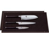 KAI Shun Classic japanisches Kochmesser 3er Set - Santoku 18 cm Klingenlänge + Allzweckmesser 15 cm Klingenlänge + Officemesser 9 cm Klingenlänge, Damastmesser 32 Lagen VG MAX Kern, 61 HRC, Pakkaholz