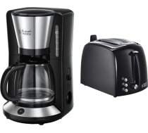 Russell Hobbs Kaffeemaschine Adventure Edelstahl, Glaskanne bis zu 10 Tassen, 1,25l, 1100 Watt & Toaster Textures+, 2 extra breite Toastschlitze, 850W, Toaster schwarz 22601-56