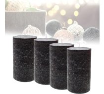 Smart-Planet 4 Ambiente Rustic Pillar sveču komplekts - melns - liela lauku svece 12 cm - ilgs degšanas laiks aptuveni 54 stundas Ziemassvētku sveces Adventes vainags