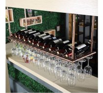 KEppd Weinregale Bar Decor Industrial Home Wandmontiertes Metall Industrial Hanging Wine Glasses & Bottle Storage Holder Vīna plaukta displeja statīvs bāra skapim Virtuve, brūns organizators