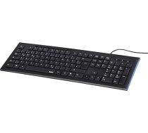 Hama Anzano tastatūra ar gaismas joslām (vācu QWERTZ tastatūras izkārtojums, plakanie taustiņi, 8 multivides taustiņi, 1,4 m kabelis, ciparu tastatūra, Windows datoriem) Datora tastatūra, melna