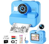 GKTZ Instant Camera bērniem - dzimšanas dienas dāvana meitenēm vecumā no 4 5 6 6 7 8 9 10 gadiem, rotaļlieta ar 3 ruļļiem fotopapīra 1080P kamera Bērnu fotoaparāts ar drukāšanas papīru - zils