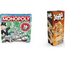 Monopols spēle, ģimenes galda spēle 2 līdz 6 spēlētājiem & Hasbro Gaming Jenga Classic, bērnu spēle, kas veicina reakcijas ātrumu, no 6 gadiem