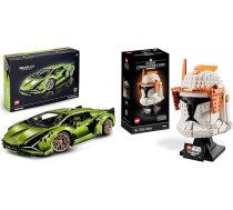 LEGO Technic Lamborghini Sián FKP 37 sacīkšu auto, modeļu komplekts pieaugušajiem un Star Wars Klonu komandiera Cody ķiveres komplekts pieaugušajiem