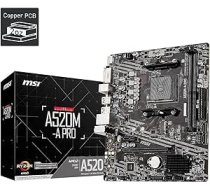 MSI A520M-A PRO spēļu mātesplate (AMD AM4, DDR4, PCIe 3.0, SATA 6Gb/s, M.2, USB 3.2 Gen 1, DVI/HDMI, Micro-ATX) ANEB08GY3W5S8T