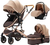 YAZOCO Bērnu ratiņi 3-in-1 Buggy Baby Bed Complete Set One Click Salokāms saliekams kombinēts ratiņu ratiņu komplekts ar alumīnija rāmi jaundzimušajiem (haki)