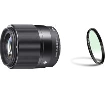 Sigma 30 mm 302965 F1.4 DC DN mūsdienu objektīvs (52 mm filtra vītne) priekš Sony E objektīva bajonets un Walimex Pro UV filtrs Slim MC 52 mm (iekļauts aizsargvāciņš)