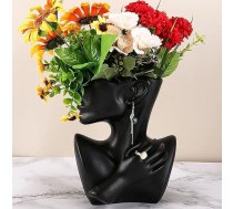 MENAYODA Modern Vase Face Statue Ceramic Flower Pot Head Art Decoration Mājas apdares puķu vāzes Pampas Grass Dzīvojamā istaba Guļamistaba (melna)