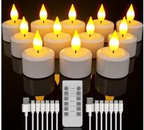 ‎Soulbay SoulBay uzlādējamas tējas gaismas, 12 uzlādējamu sveču komplekts ar tālvadības pulti un taimeri, LED sveces ar 2 USB kabeļiem galda ballīšu telpu Helovīna Ziemassvētku rotājumiem