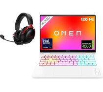 HP OMEN Transcend spēļu klēpjdators, 14 collu 2,8K OLED 120 Hz, Intel Core Ultra 7 155H, 16 GB DDR5 RAM, 1 TB SSD, NVIDIA GeForce RTX 4060 (8 GB), QWERTZ, Windows 11, balts ar HyperX Cloud III Wireless