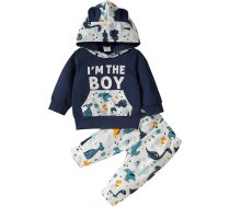 Borlai Baby Boys apģērbu apģērbs apģērbs ar garām piedurknēm Cute Ear Hoodie jaka ar kapuci Top + Dinozauru apdruku bikses jaundzimušo apģērbu komplekts