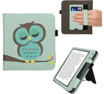 kwmobile Flip Cover saderīgs ar Kobo Kobo Kobo Libra Colour/Tolino Vision Colour - Futrālis ar rokas siksniņu Pūce Sleep Turquoise Brown Mint Green