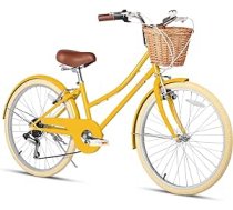 Glerc Missy Girls' Cruiser Shimano 6 ātrumu hibrīda pilsētas velosipēds jauniešiem, kas vecāki par 6 gadiem, ar pītu grozu, viegls, dažādās krāsās, 20 collas / 24 collas / 26 collas