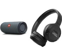 JBL Flip Essential 2 Bluetooth Box melnā krāsā — ūdensizturīgs un Tune 510BT — melnas Bluetooth austiņas uz ausīm — salokāmas austiņas ar brīvroku funkciju — līdz 40 stundām ANEB0C746MX6ST