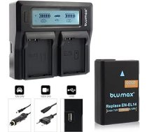 Blumax rezerves akumulators Nikon EN-EL14 / EN-EL14a 1100mAh + Blumax Dual Charger for Nikon EN-EL14 Nomaiņa priekš Nikon D3100 D3200 D3300 D3400 D5100