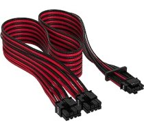Corsair Premium 600 W PCIe 5.0 / Gen 5 12VHPWR barošanas kabelis — der 4. tipa barošanas blokiem, izmantojot divus 8 pin PCIe portus — 12+4 kontaktu vīrišķais — tīklveida Paracord apvalks — melns/sarkans