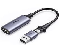 UGREEN video ierakstīšanas karte HDMI uztveršanas karte HDMI uz USB maiņstrāvas 4K 30Hz1080P ierakstītājam tiešraides video straumēšanai, spēlēm saderīga ar datoru, iPhone 15 utt.