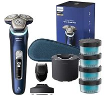 Philips Shaver Series 9000 — Elektrischer Nass-und Trockenrasierer für Männer in Blau mit Lift and Cut System, SkinIQ Technologie, ausklappbarem Trimmer, Ladestation und Reisetasche (Modell S9980/74)