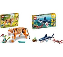 LEGO 31129 Creator Majestic Tiger, Panda vai Fish & 31088 Creator Dziļjūras iemītnieki, Rotaļlieta ar jūras dzīvnieku figūriņām: haizivis, krabis, kalmārs un jūrasvelns, komplekts bērniem no 7 gadu vecuma ANEB09W1T3MYMT