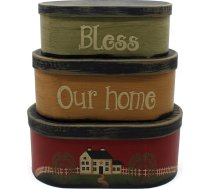 CVHOMEDECO. Primitives Rustic kartona ovālas ligzdošanas kastes Bless Our Home, lielas 24,7 x 14 x 10 cm, 3 gab., komplekts