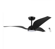 EGLO Mosteiros griestu ventilators, 3 lāpstiņu ventilators ar tālvadības pulti un apgaismojumu, darbībai vasarā un ziemā, dabīgs vējiņš, augstas kvalitātes ABS plastmasa, matēts melns, līdzstrāvas motors, kluss, diametrs 142 cm