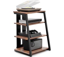 Dizaina HiFi statīvs no koka un tērauda, Vinilplašu galds ar regulējamu plauktu, HiFi plaukts Vinilplašu un stereo sistēmām un kompaktām sistēmām, 61 x 52 x 78 cm