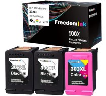 FreedomInk atjaunota tintes kasetne HP 303 XL priekš Envy Photo 6220 6230 7130 7830 6232 6234 7100 7120 7132 7134 7820 7832 7834 (2 melnas, 1 krāsaina)