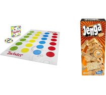 Hasbro Gaming 98831398 Spēļu spēle Twister, ballīšu spēle ģimenēm un bērniem, Twister spēle no 6 gadiem & A2120EU4 - Jenga Classic, bērnu spēle, kas veicina reakcijas ātrumu, no 6 gadiem