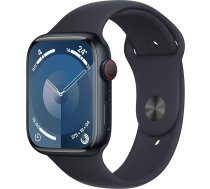 Apple Watch Series 9 [GPS + mobilais, 45 mm] Alumīnija korpuss Midnight ar sporta siksniņu Midnight, M/L (Atjaunots)