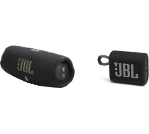 JBL Charge 5 bezvadu skaļrunis ar Bluetooth un Wi-Fi, līdz 20 stundu akumulatora darbības laiks, melns & GO 3 maza Bluetooth kaste melnā krāsā, ūdensizturīgs