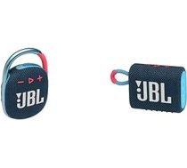 JBL Clip 4 Bluetooth skaļrunis zilā/rozā krāsā — ūdensnecaurlaidīgs pārnēsājams mūzikas kastīte ar karabīni un GO 3 maza Bluetooth kārba zilā un rozā krāsā — ūdensizturīgs pārnēsājams skaļrunis ceļojumiem ANEB09BLNGSR4T