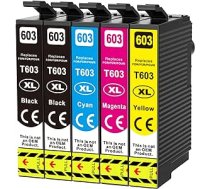 Iepakojumā 5 603XL tintes kasetnes, kas saderīgas ar Epson Multipack 603XL printeru kasetnēm, kas paredzētas Epson XP-3100 XP-3105 XP-4155 XP-2105 XP-2150 XP-3150 XP-4100 Workforce WF-2830 WF-2830 WF-2830 WF8 ANEB0C6KNN6FST