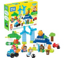 MEGA HCG36 Bloks Green City Building & Learning Eco House Construction Kit, 92 lieli klucīši, 2 figūriņas, 2 velosipēdi, 1 transportlīdzeklis, siltumnīca, saules paneļi, vēja turbīnas, rotaļlietas no 1 gada